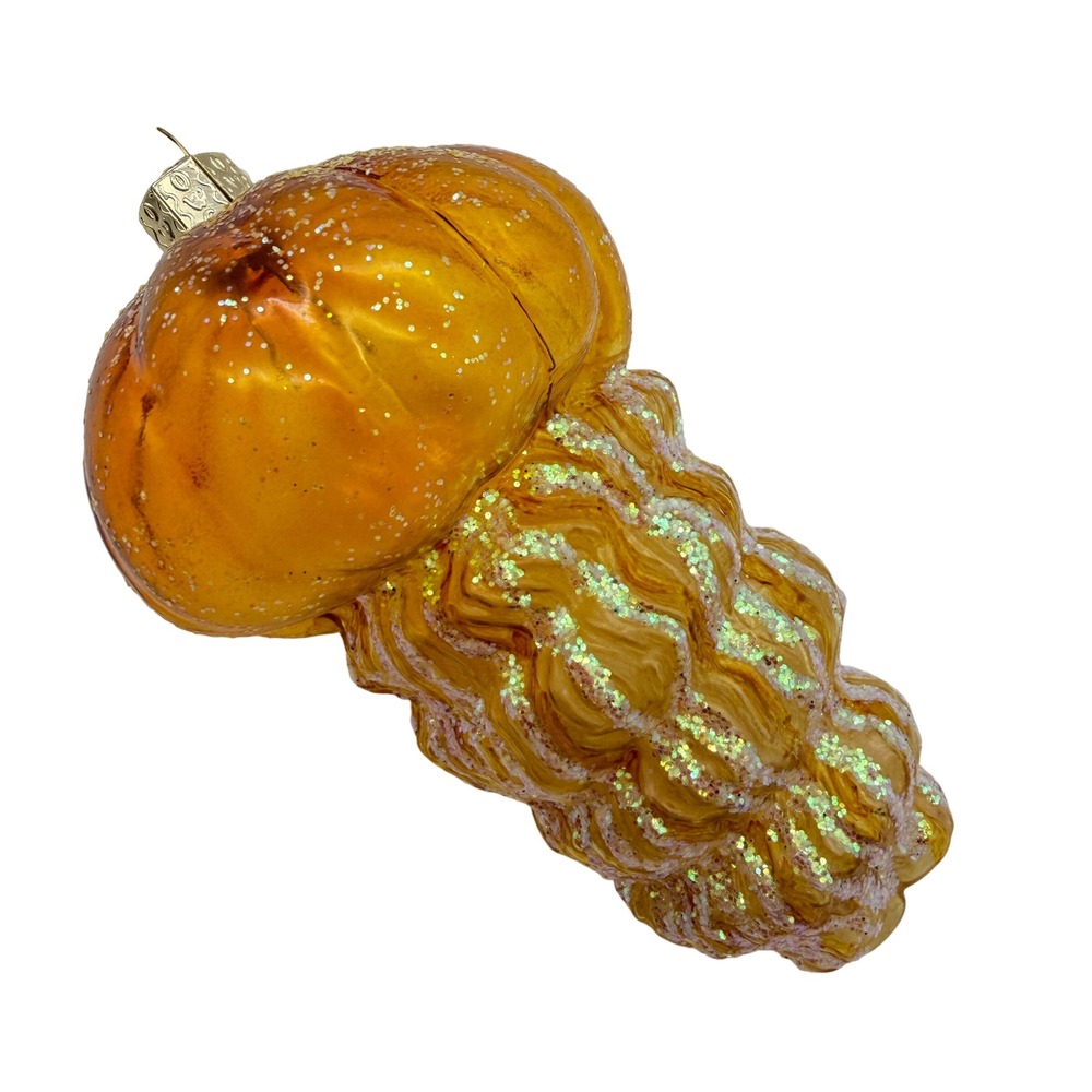 Old World Christmas Jellyfish Glass Ornament Orange Glitter Coastal Decor 12480